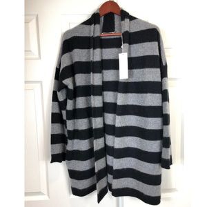 Vince Gray Striped Open Cashmere Cardigan Sweater